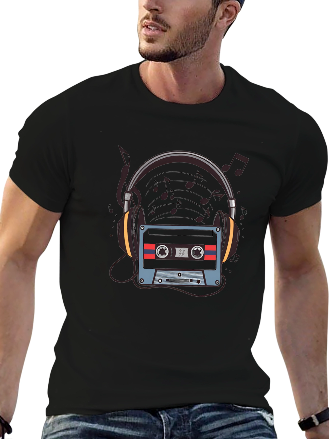 Retro Music T-Shirt - Headphones & Cassette Design