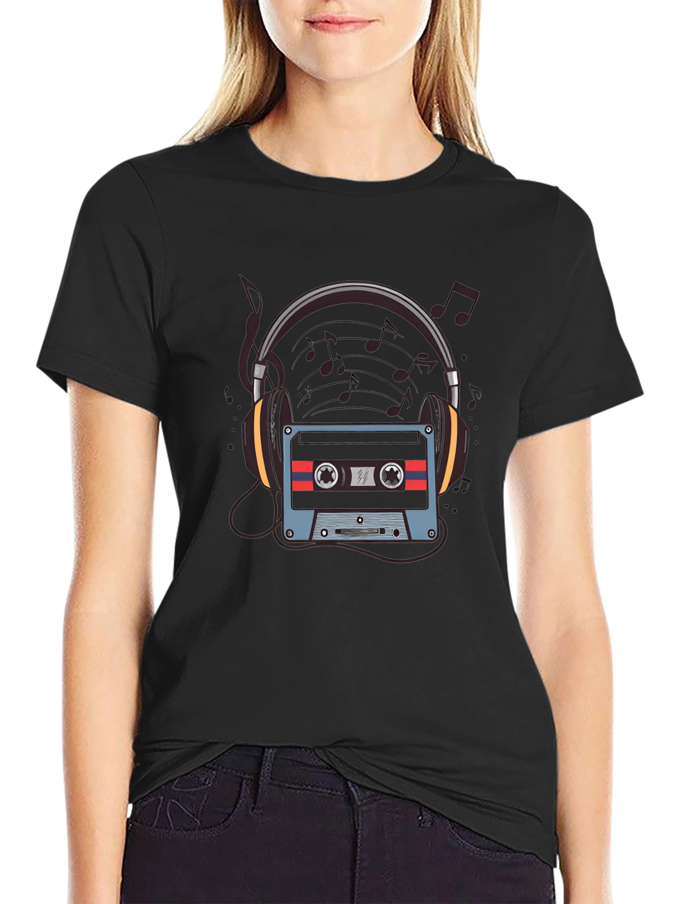 Retro Music T-Shirt - Headphones & Cassette Design