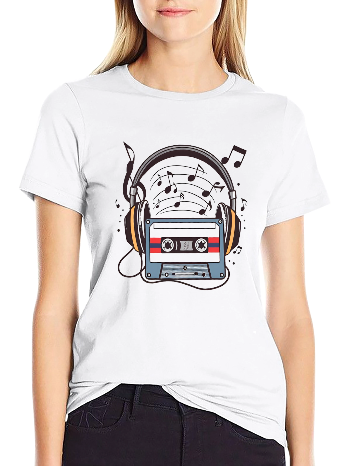 Retro Music T-Shirt - Headphones & Cassette Design