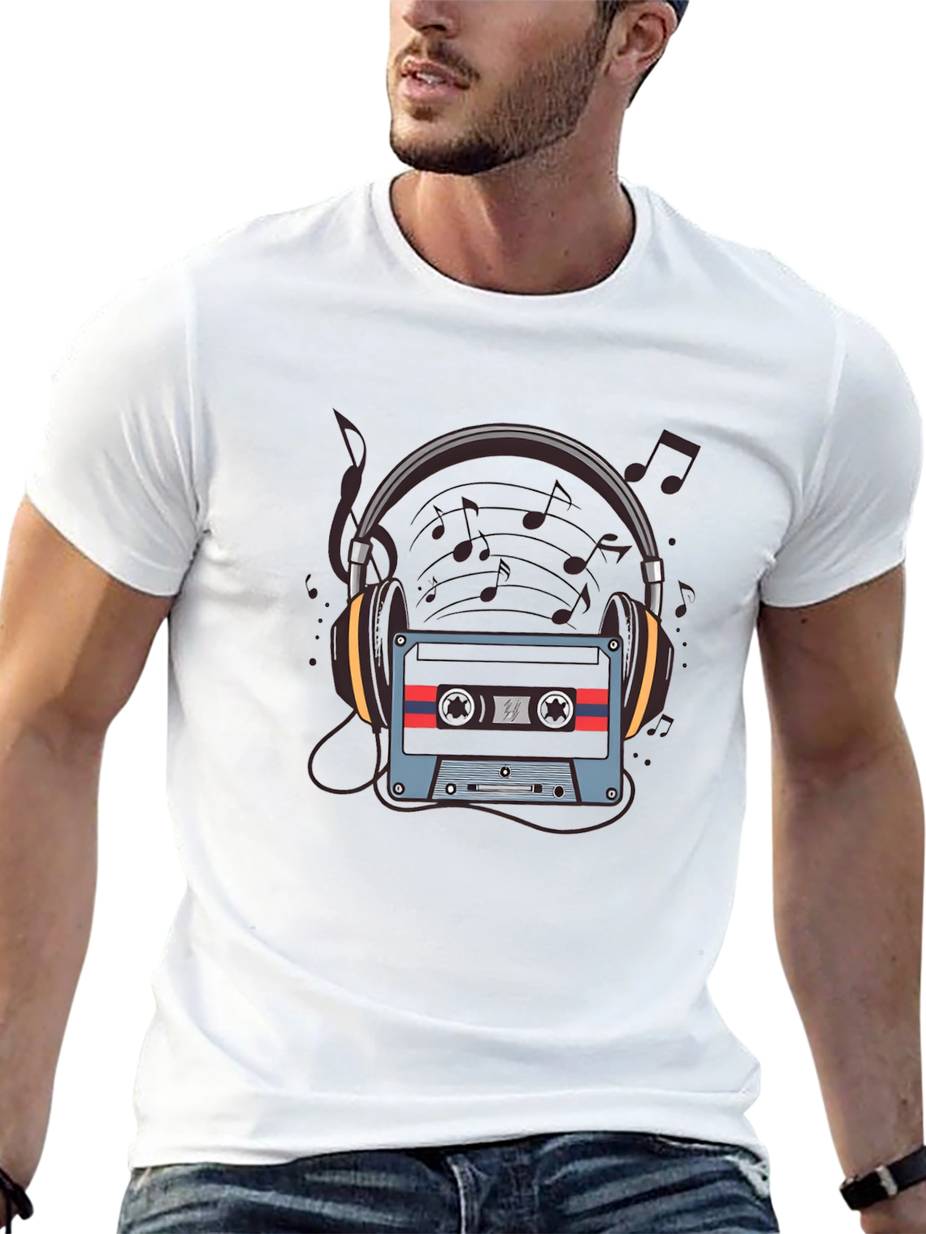 Retro Music T-Shirt - Headphones & Cassette Design