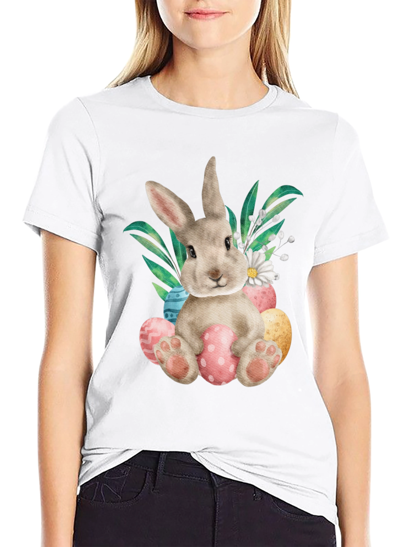 Easter Bunny T-Shirt - Cute Rabbit & Eggs