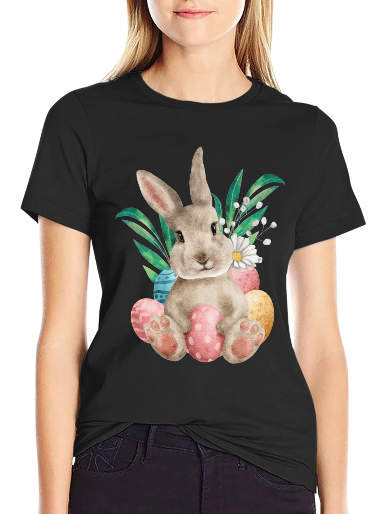 Easter Bunny T-Shirt - Cute Rabbit & Eggs