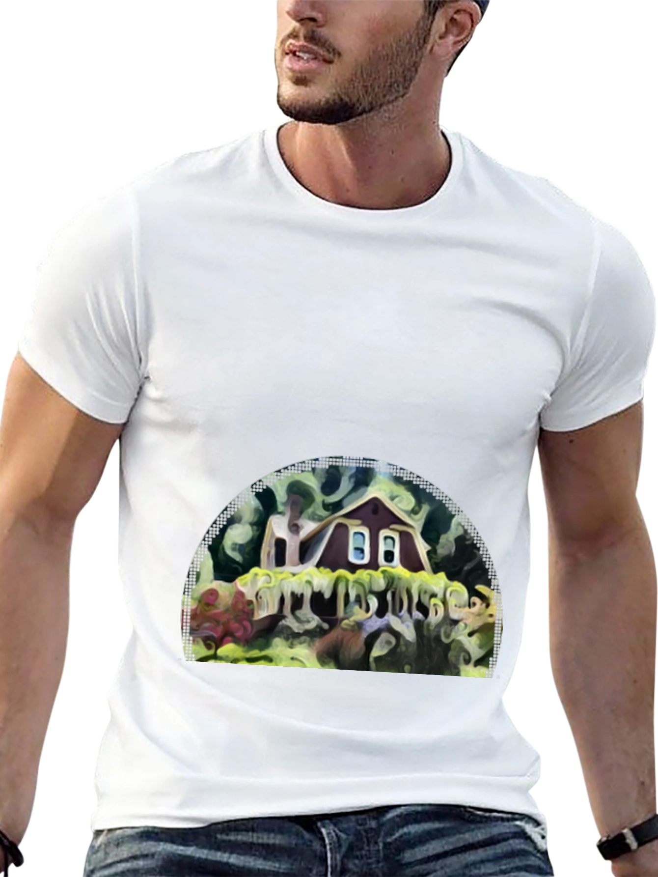 Whimsical House Graphic Tee - Artistic Print Comfort