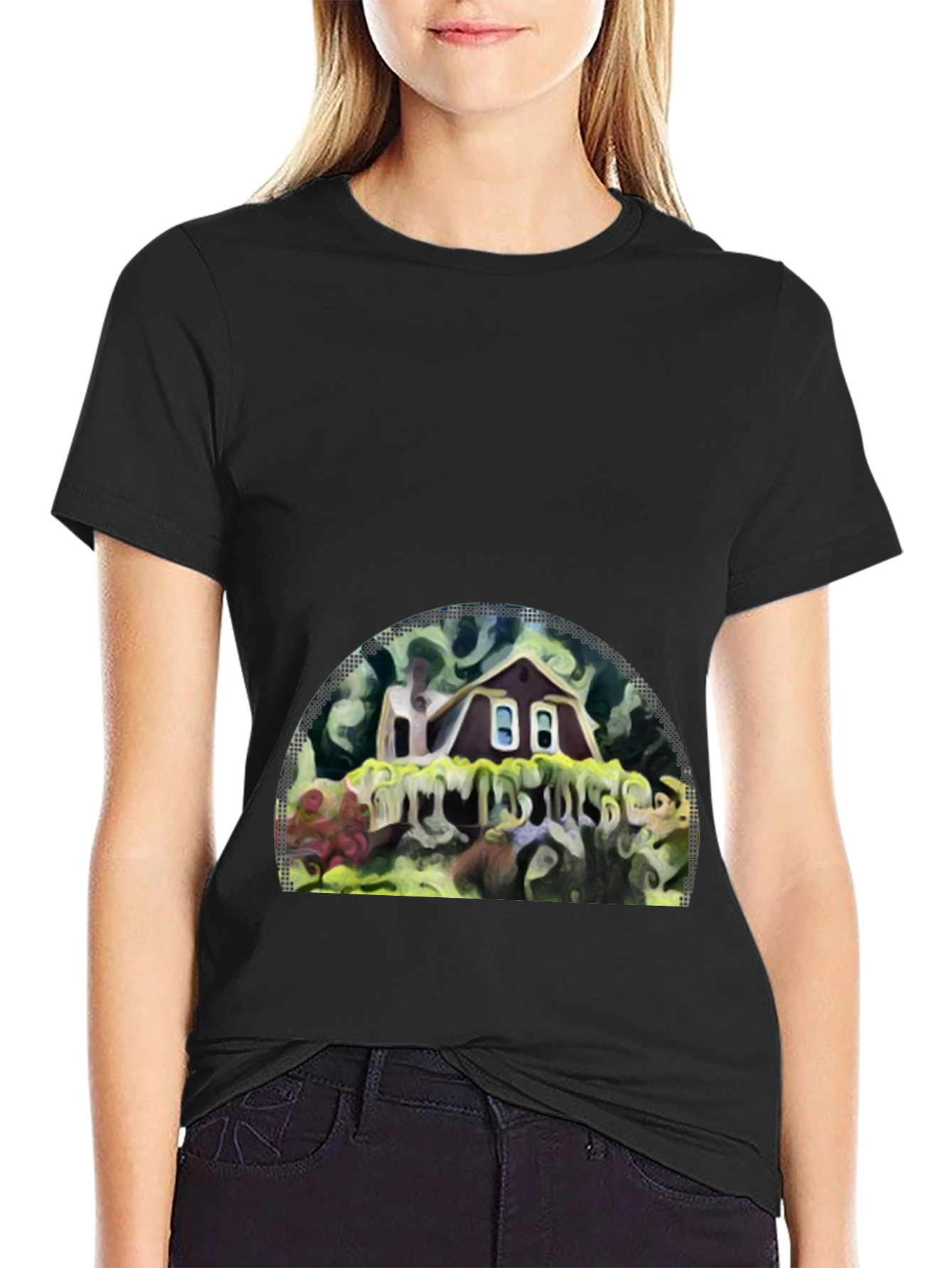 Whimsical House Graphic Tee - Artistic Print Comfort