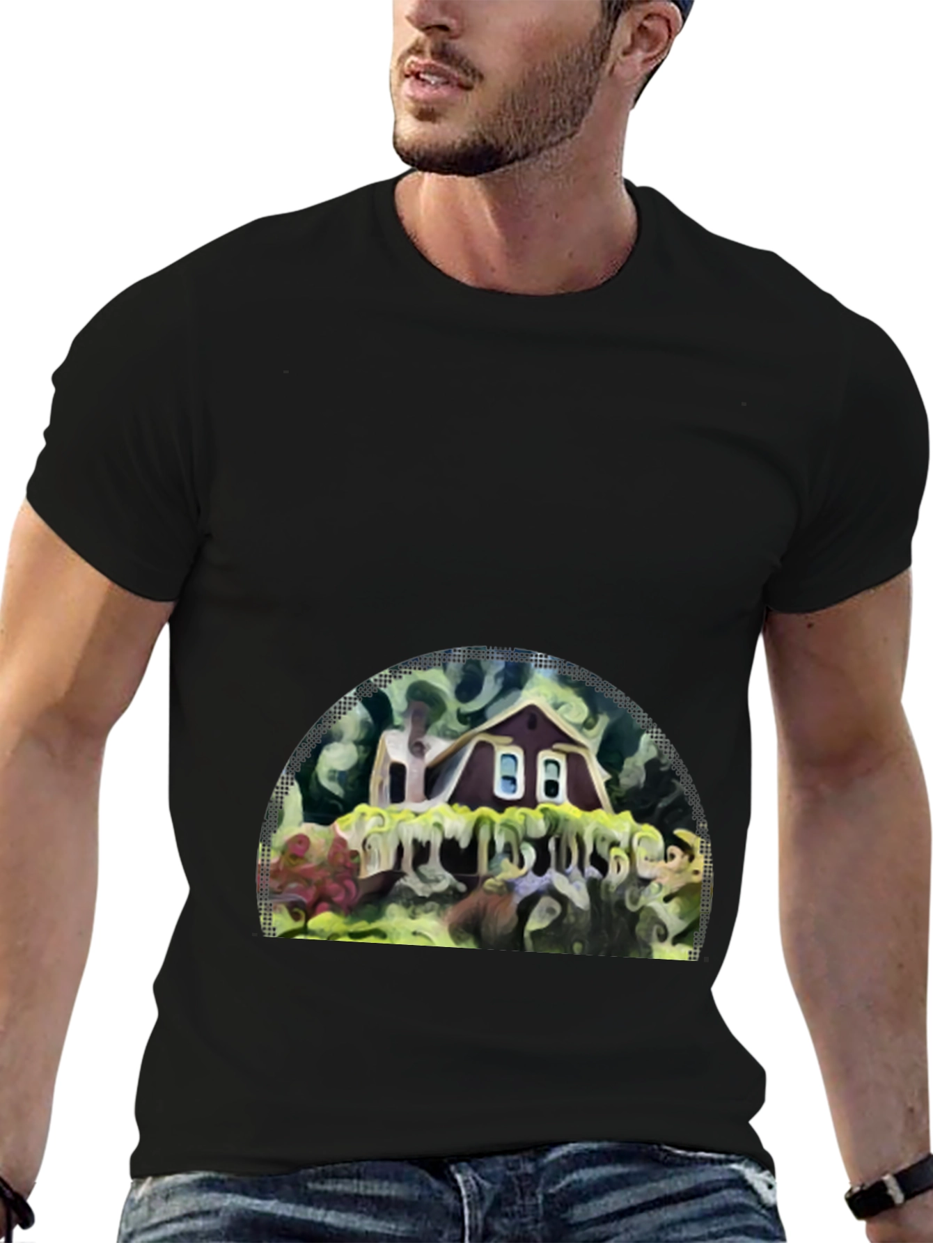 Whimsical House Graphic Tee - Artistic Print Comfort