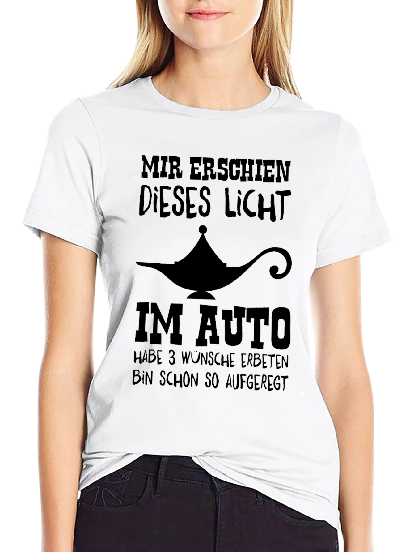 Mens Black T-Shirt with Funny Genie Lamp Graphic