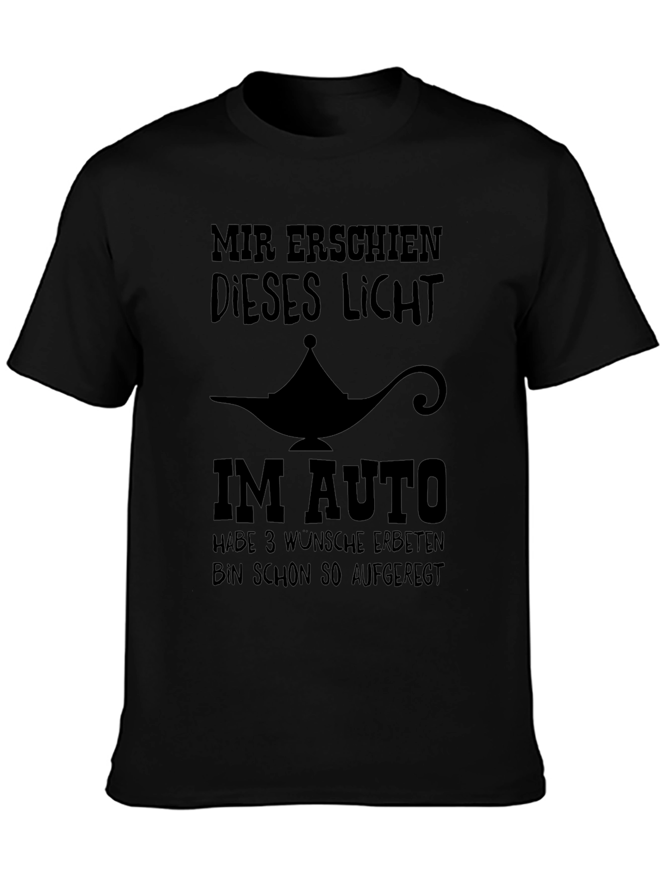 Mens Black T-Shirt with Funny Genie Lamp Graphic