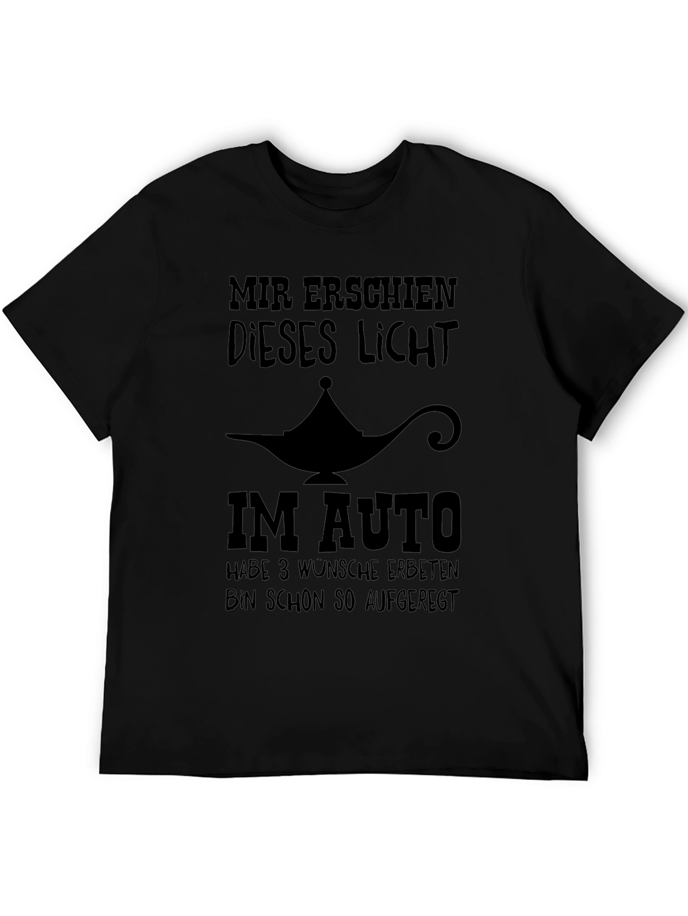 Mens Black T-Shirt with Funny Genie Lamp Graphic