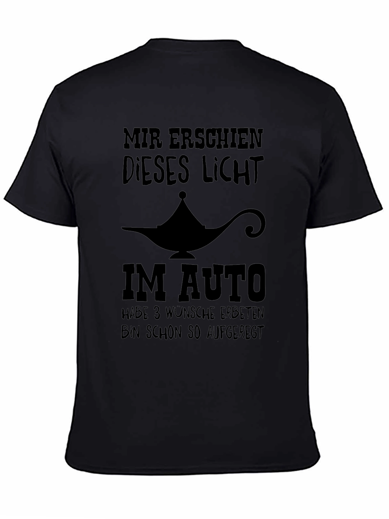 Mens Black T-Shirt with Funny Genie Lamp Graphic