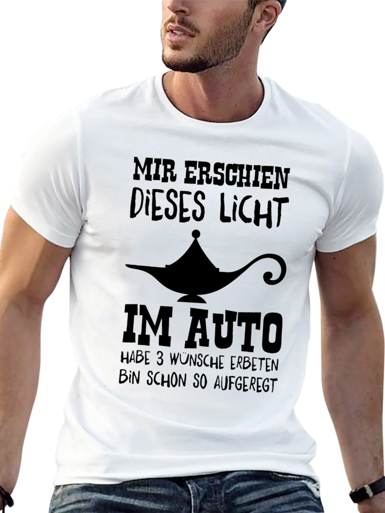 Mens Black T-Shirt with Funny Genie Lamp Graphic