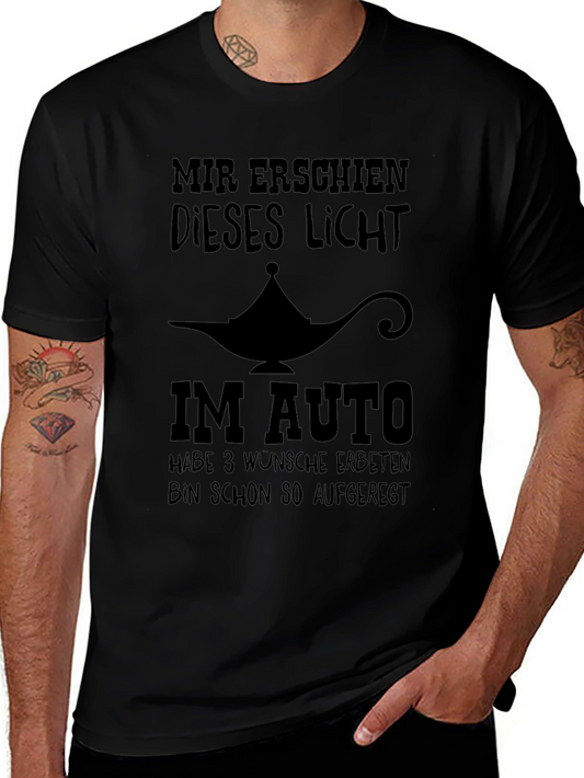 Mens Black T-Shirt with Funny Genie Lamp Graphic