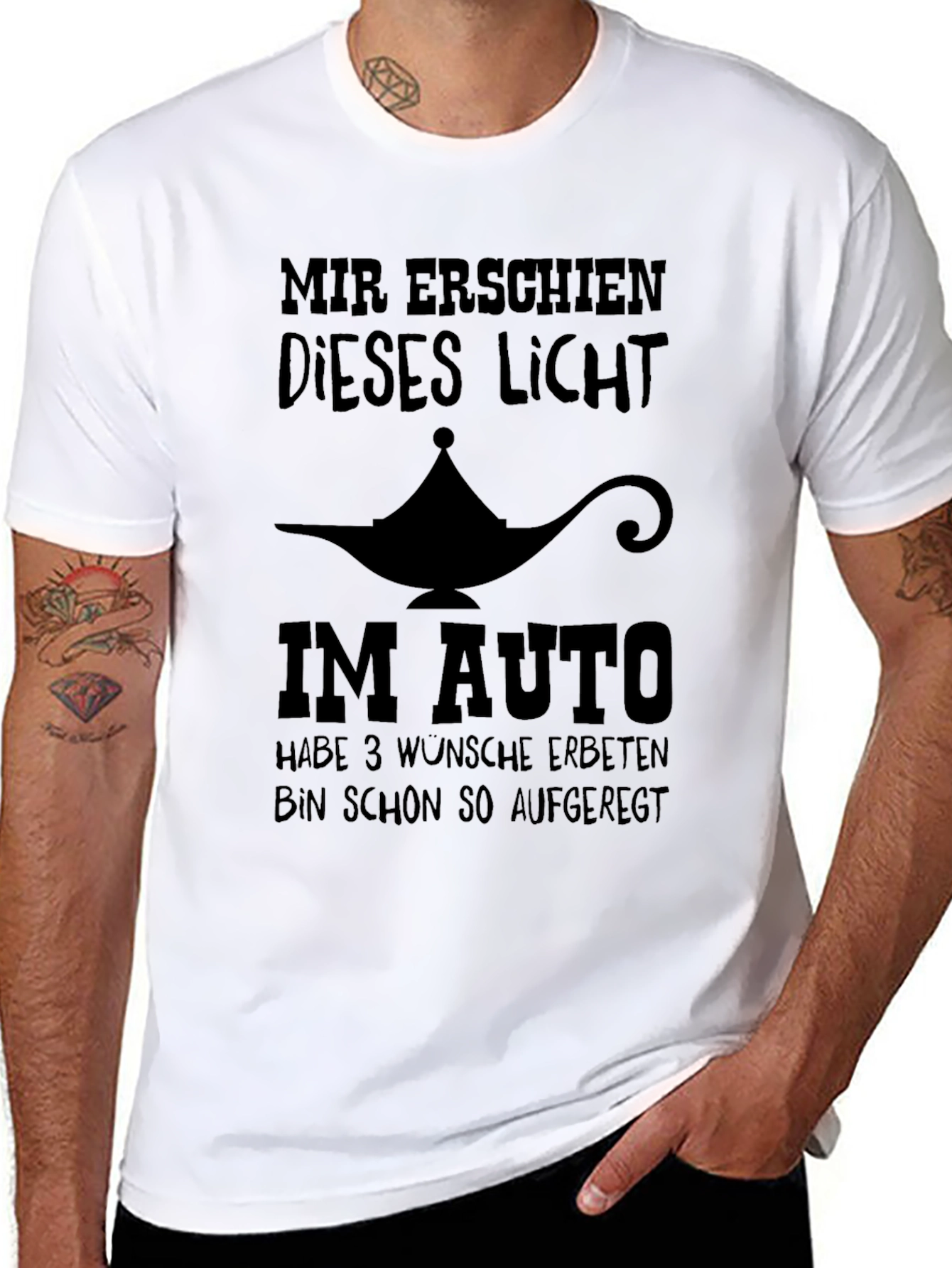 Mens Black T-Shirt with Funny Genie Lamp Graphic