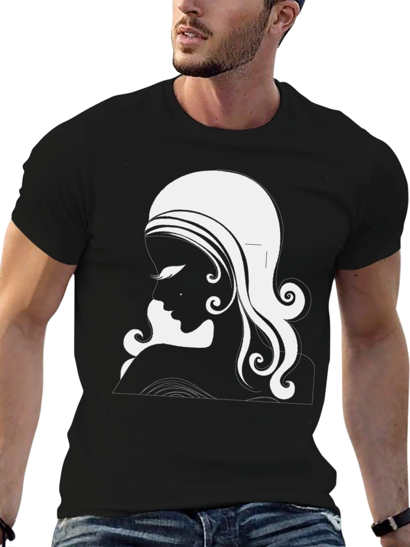Elegant Woman Silhouette Black Tee