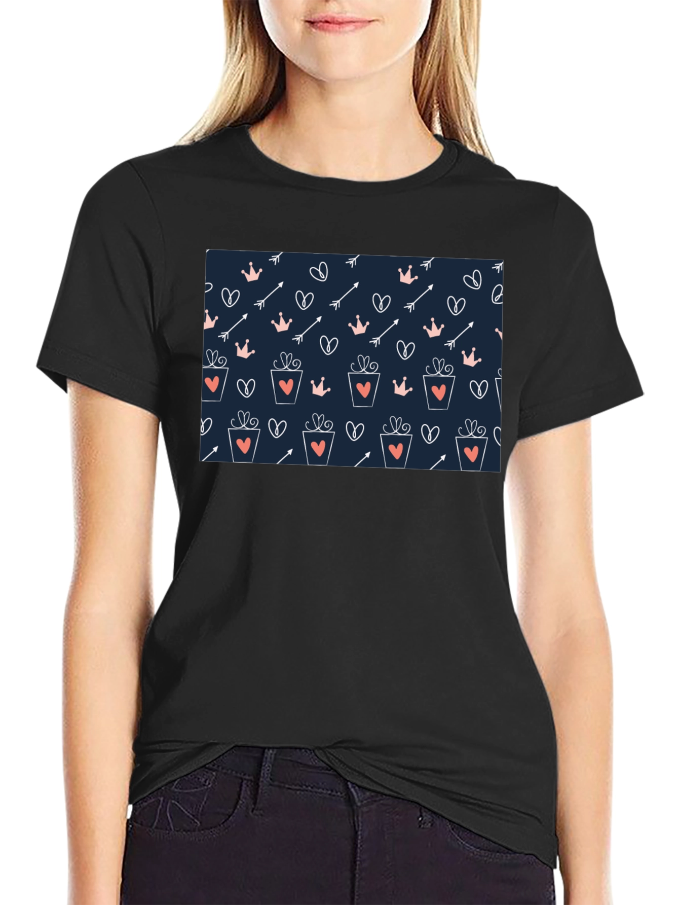 Love Patterned Graphic Tee - Black