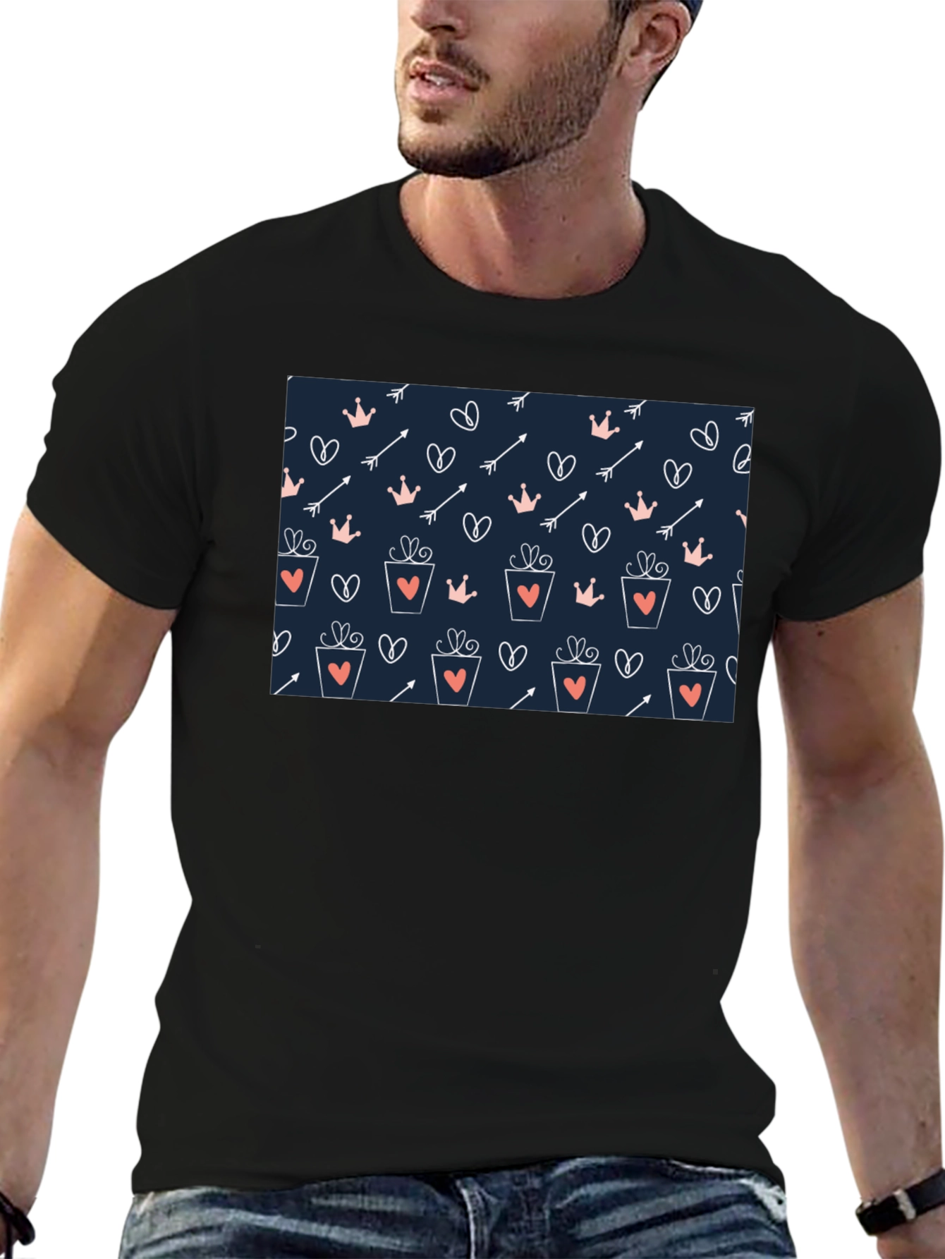 Love Patterned Graphic Tee - Black