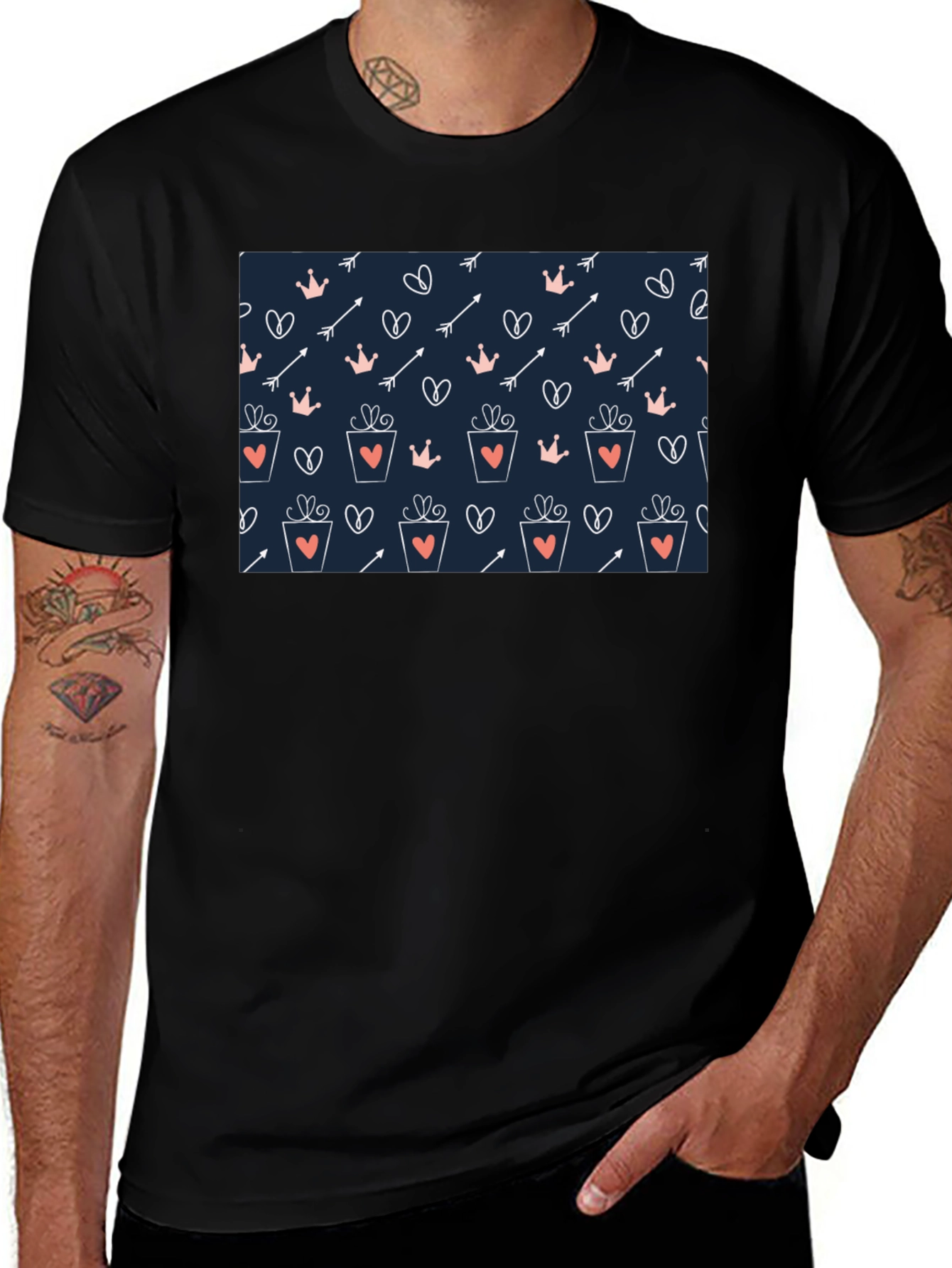 Love Patterned Graphic Tee - Black