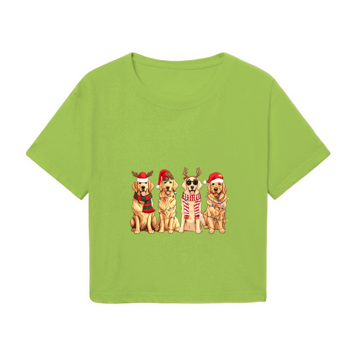 Cute Golden Retriever Dogs Xmas Antlers & Scarves Christmas Crop Top