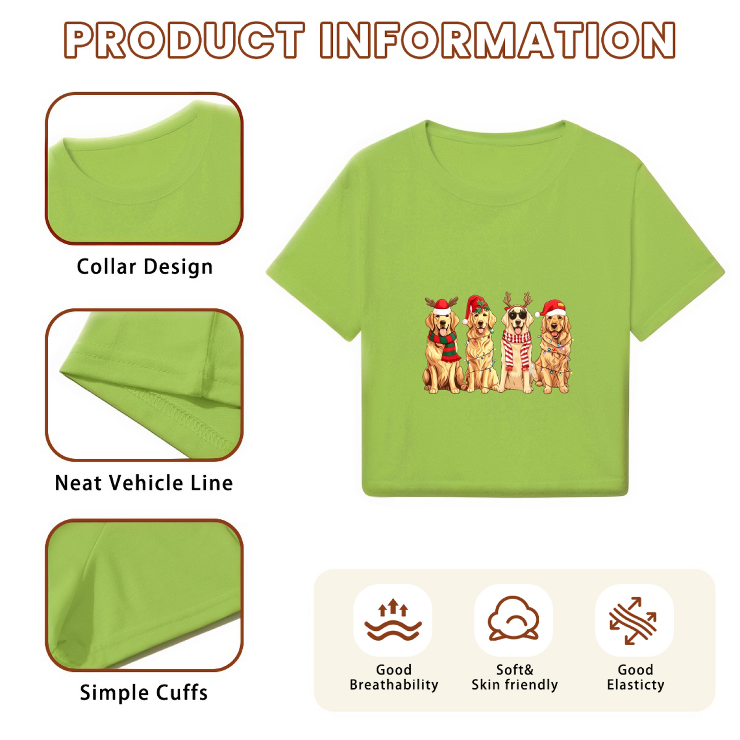 Cute Golden Retriever Dogs Xmas Antlers & Scarves Christmas Crop Top