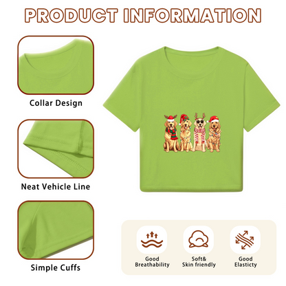 Cute Golden Retriever Dogs Xmas Antlers & Scarves Christmas Crop Top