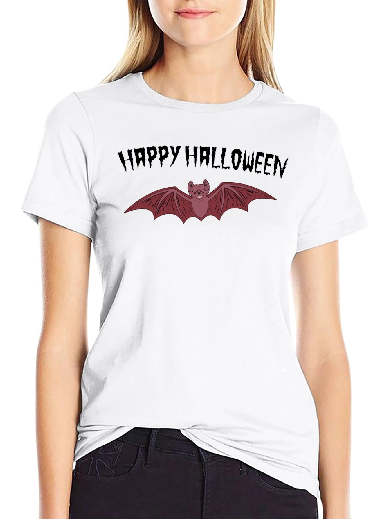 Happy Halloween Bat Graphic Tee - Spooky Season Shirt