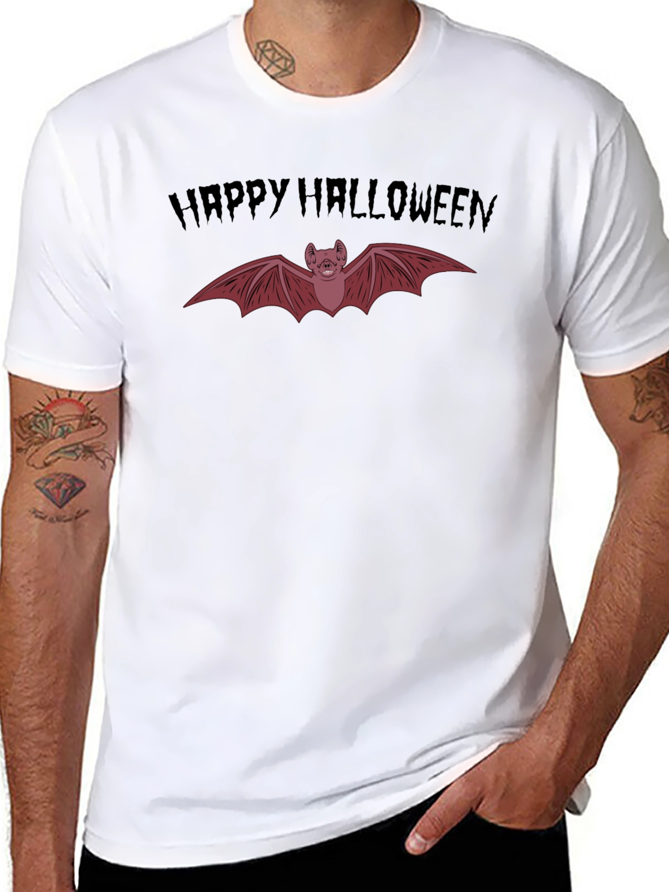 Happy Halloween Bat Graphic Tee - Spooky Season Shirt