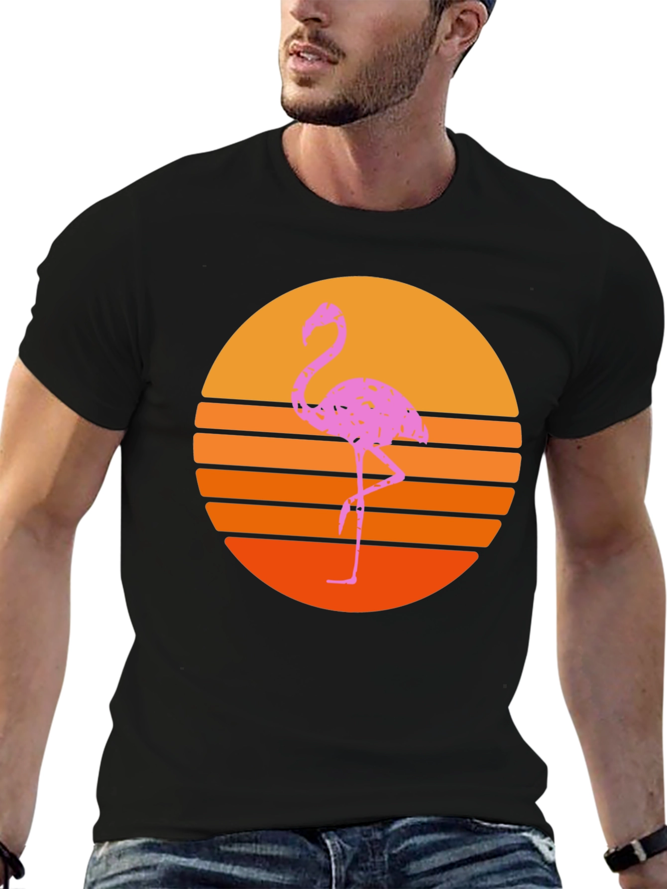 Retro Flamingo Sunset T-Shirt - Black