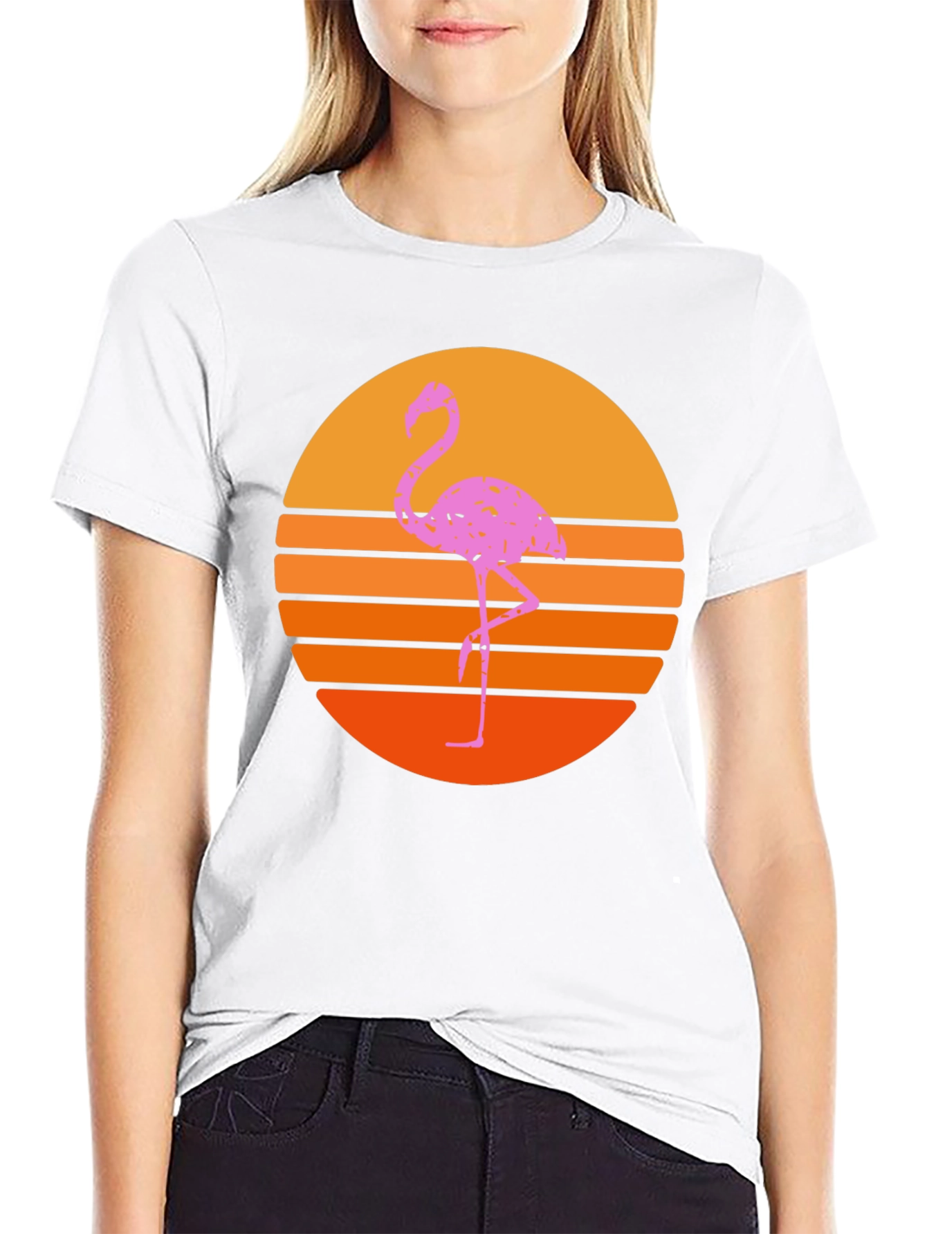 Retro Flamingo Sunset T-Shirt - Black