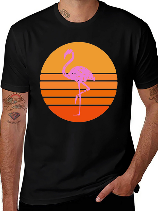 Retro Flamingo Sunset T-Shirt - Black