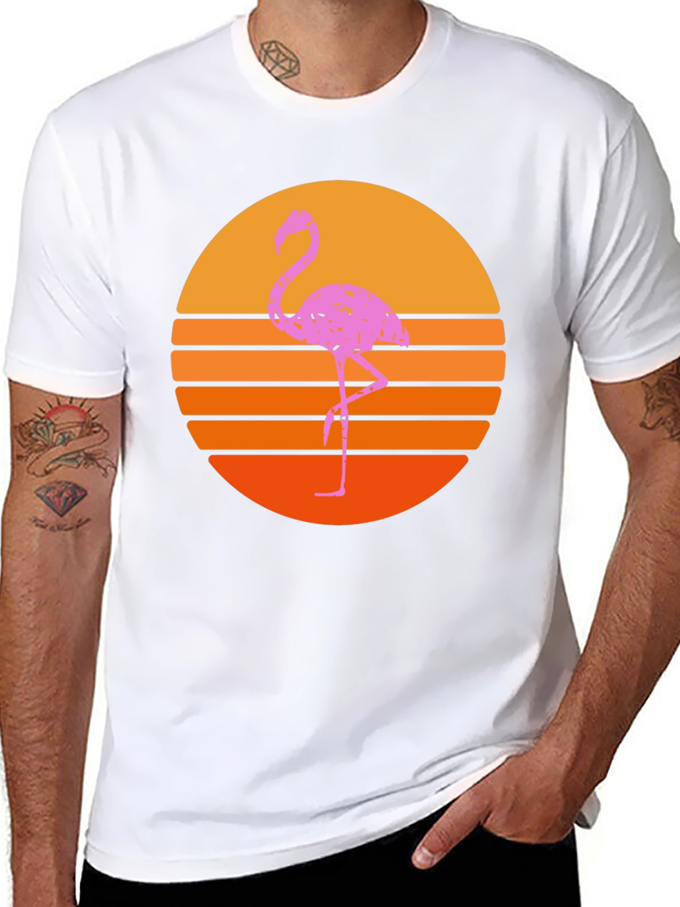 Retro Flamingo Sunset T-Shirt - Black