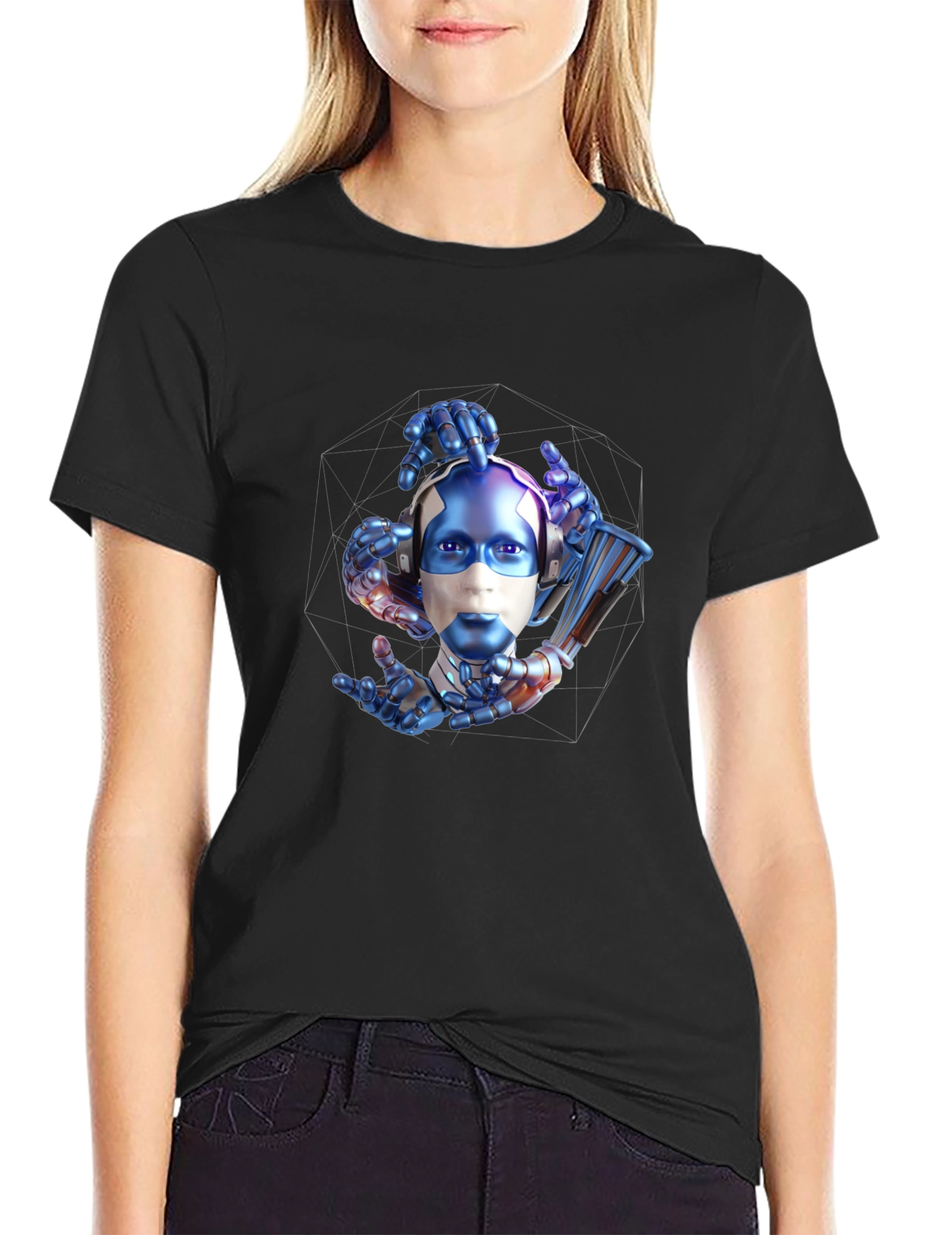 Cyberpunk Robot Head Graphic T-Shirt