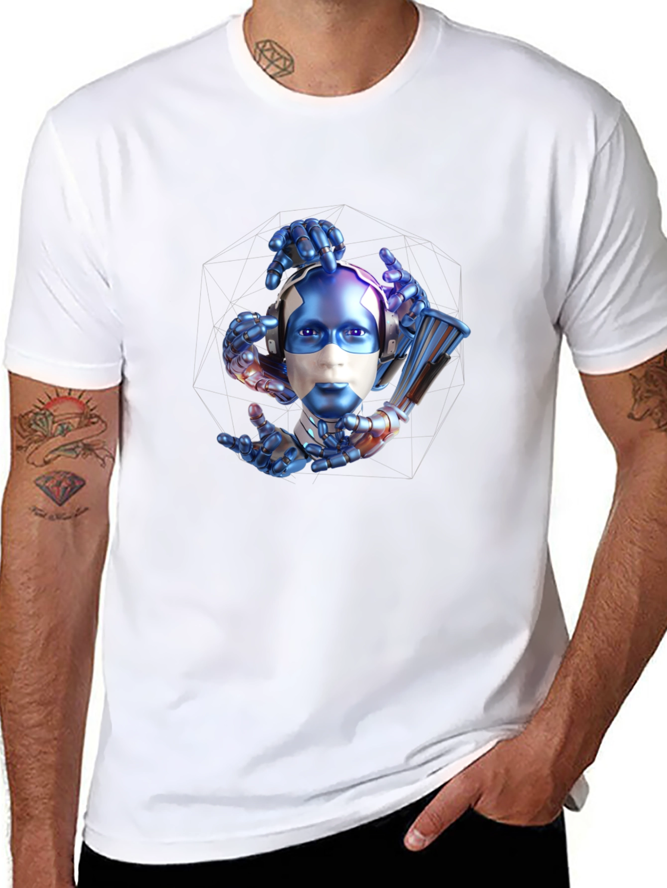 Cyberpunk Robot Head Graphic T-Shirt