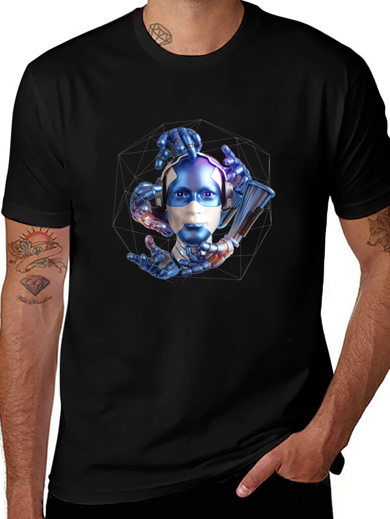 Cyberpunk Robot Head Graphic T-Shirt
