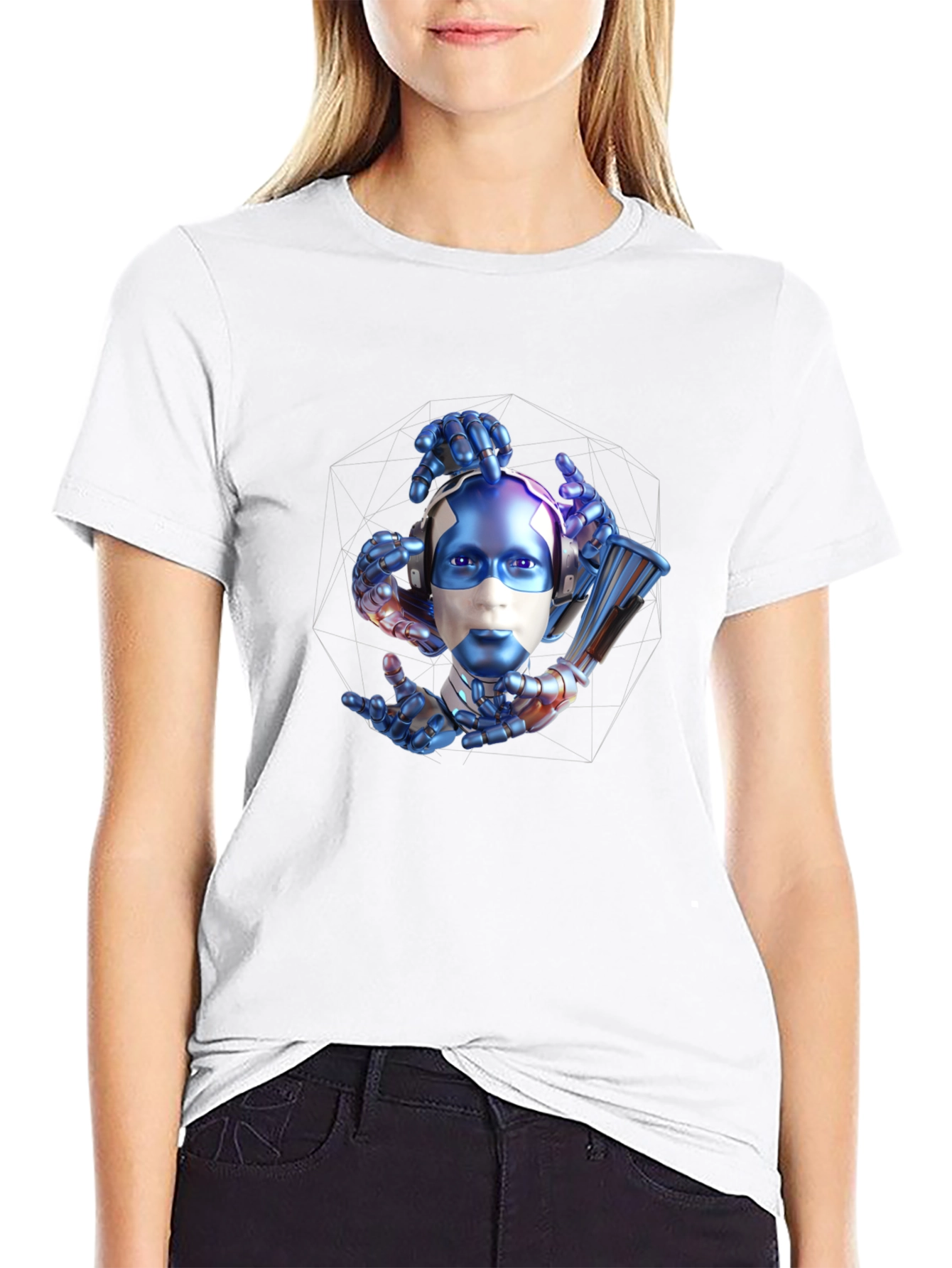 Cyberpunk Robot Head Graphic T-Shirt