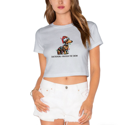 Dachshund Puppy Christmas Lights X?mas Party Crop Top