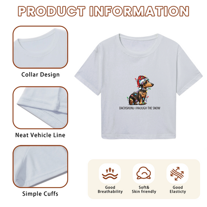 Dachshund Puppy Christmas Lights X?mas Party Crop Top