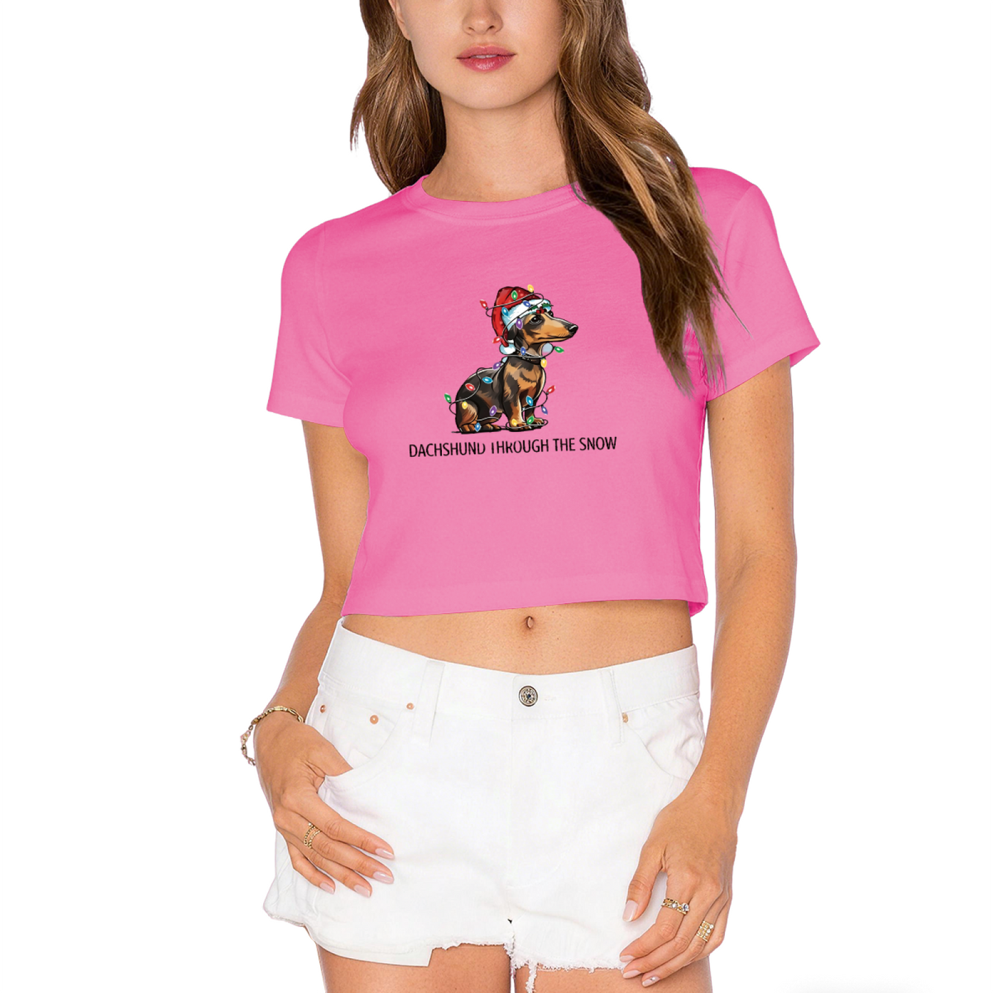 Dachshund Puppy Christmas Lights X?mas Party Crop Top