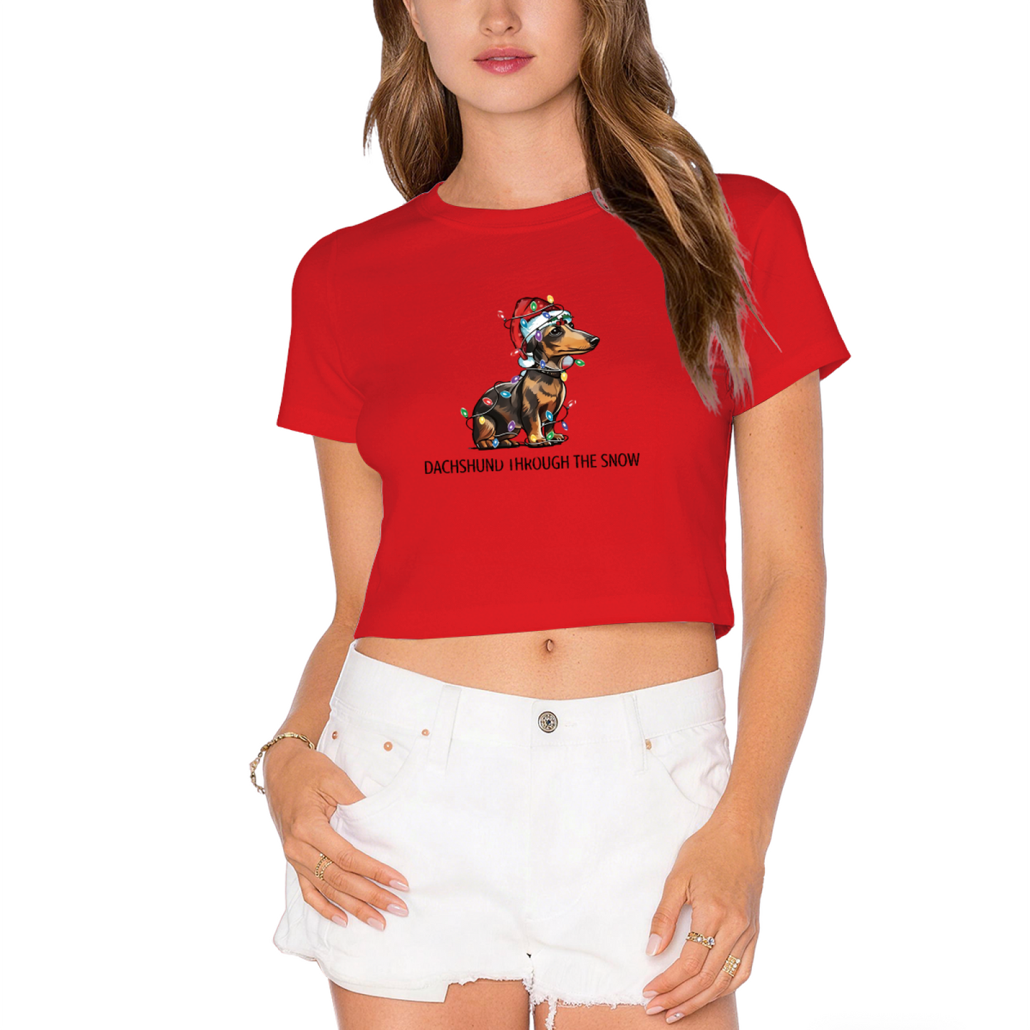 Dachshund Puppy Christmas Lights X?mas Party Crop Top