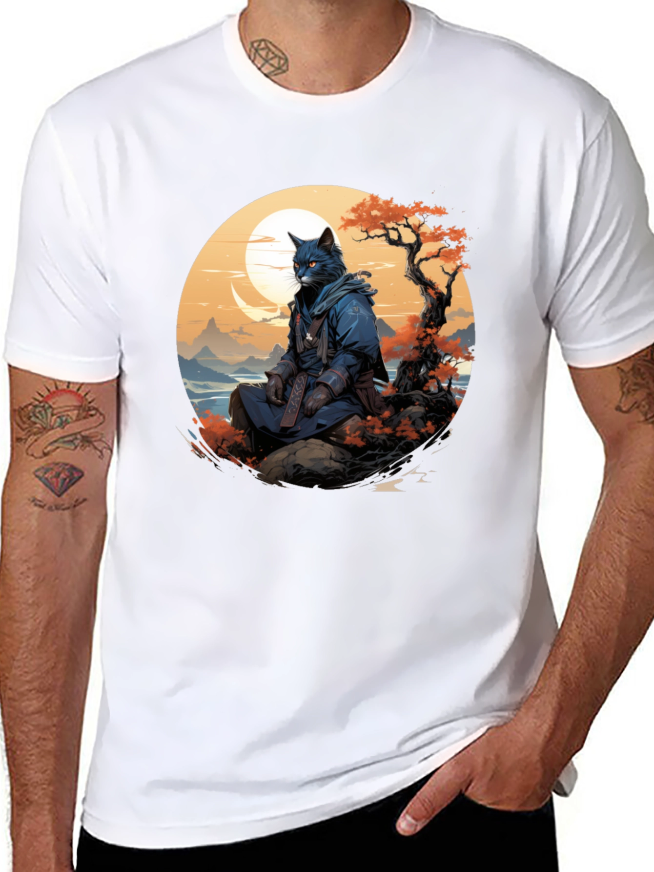 Samurai Cat T-Shirt - Unique Graphic Tee