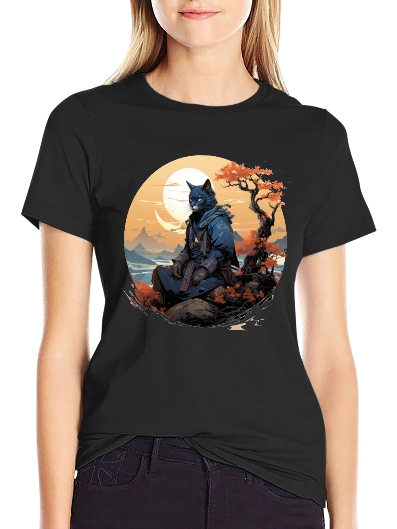 Samurai Cat T-Shirt - Unique Graphic Tee