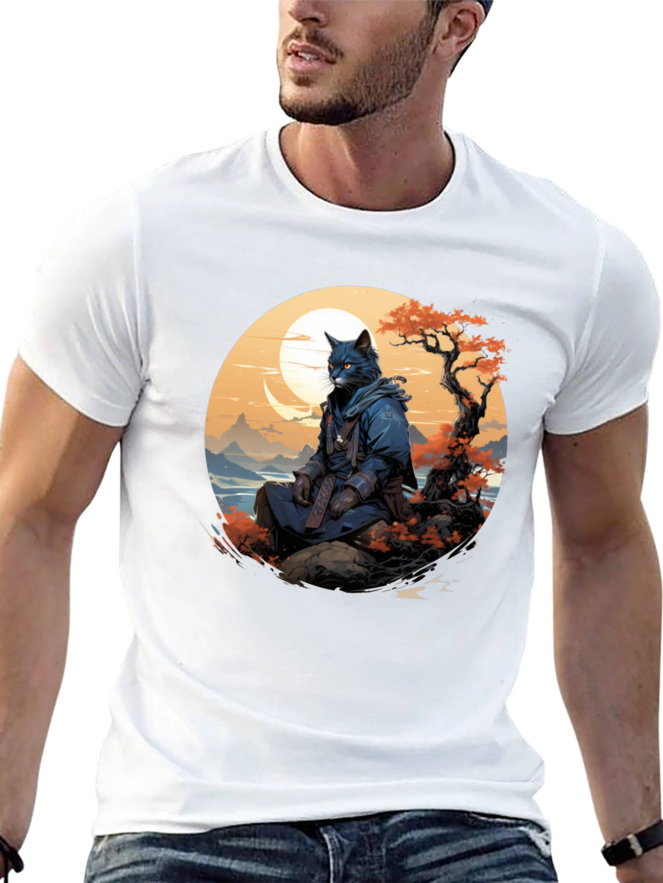 Samurai Cat T-Shirt - Unique Graphic Tee