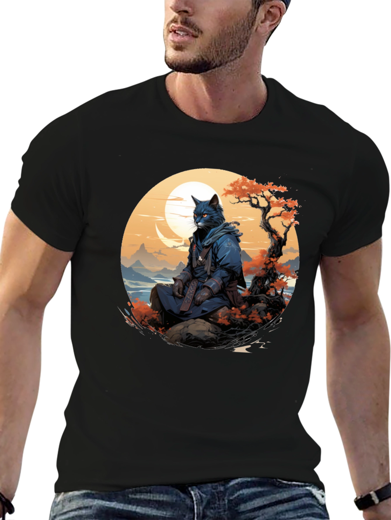 Samurai Cat T-Shirt - Unique Graphic Tee