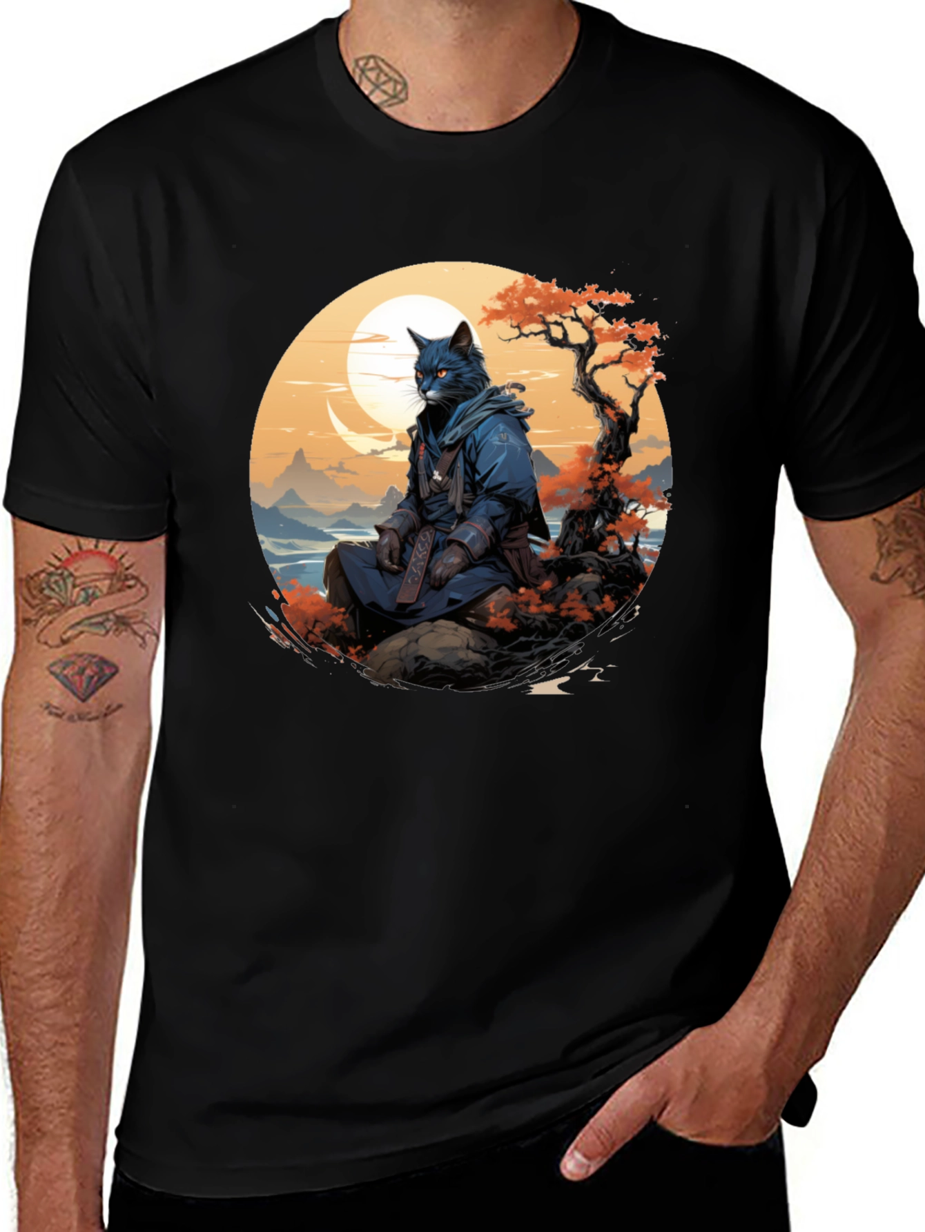 Samurai Cat T-Shirt - Unique Graphic Tee