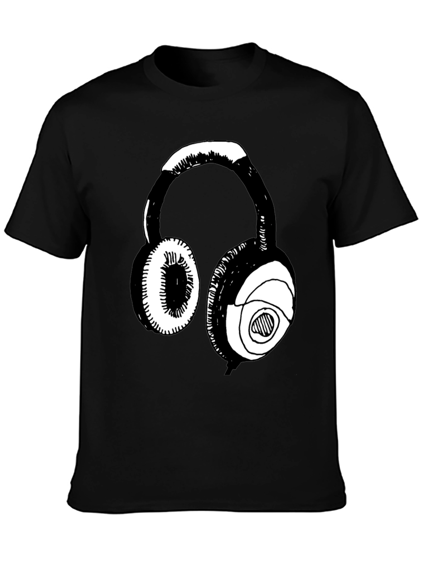 Headphones Graphic Tee - Black Casual T-Shirt