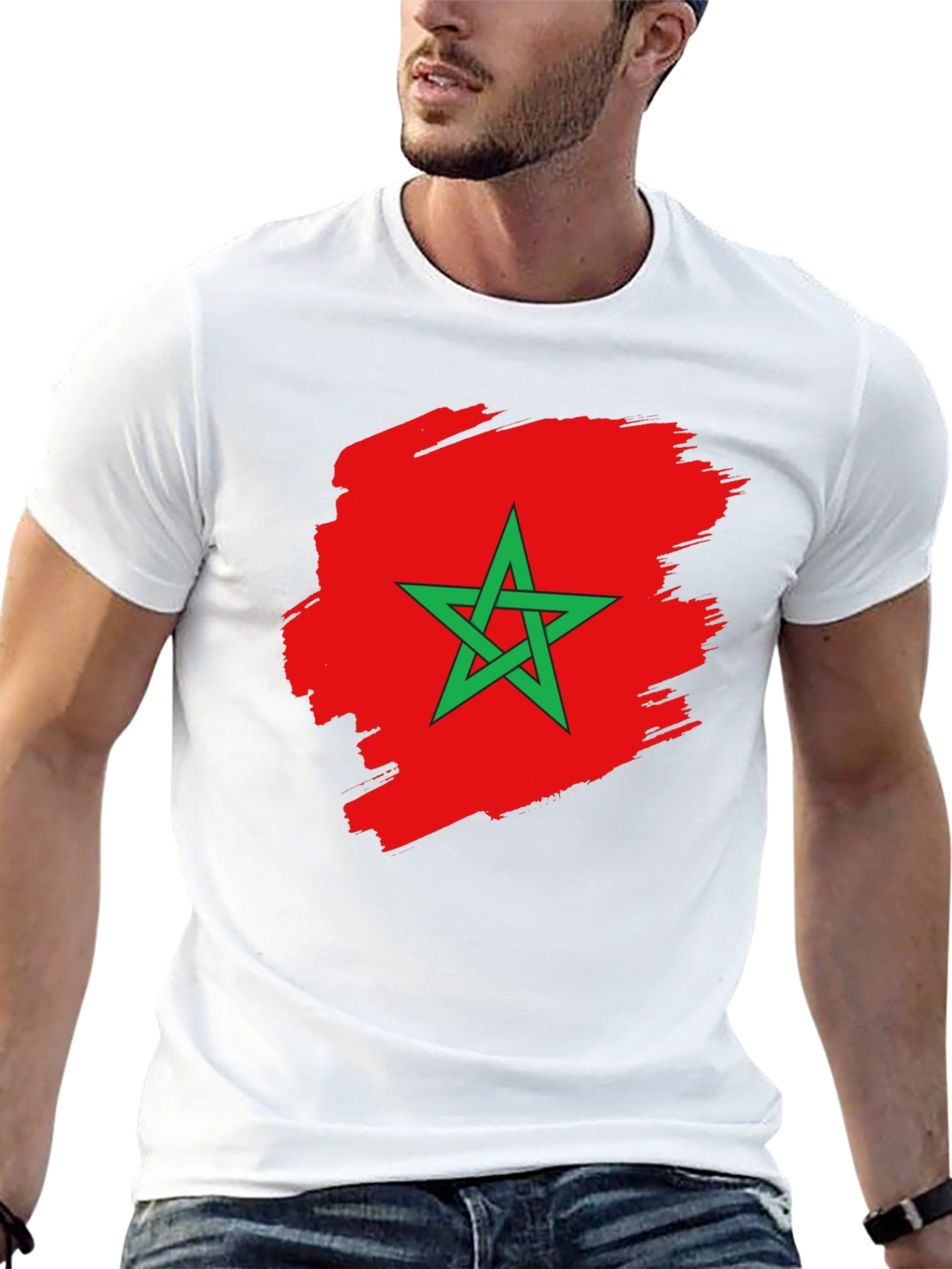 Morocco Flag T-Shirt - Black Cotton Tee
