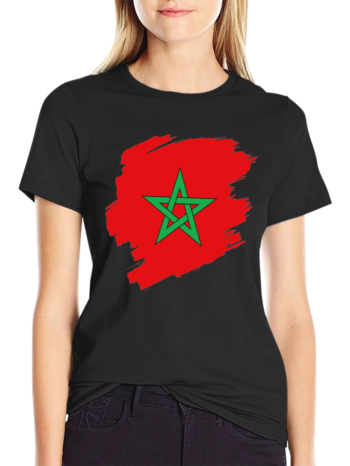 Morocco Flag T-Shirt - Black Cotton Tee