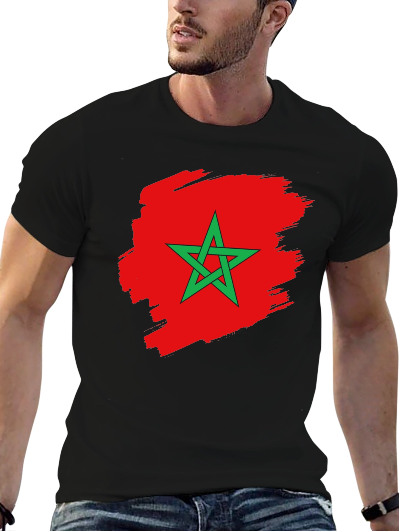 Morocco Flag T-Shirt - Black Cotton Tee