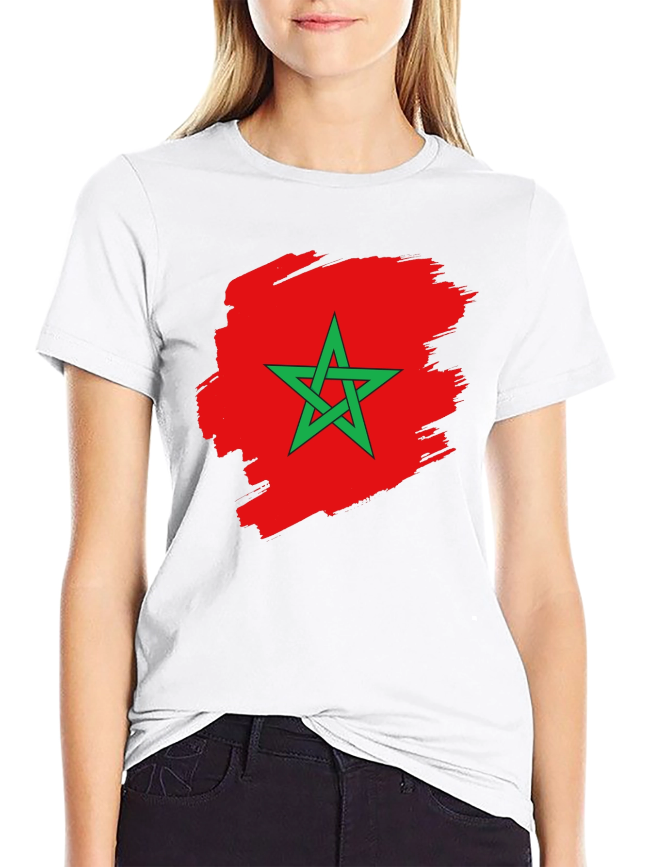 Morocco Flag T-Shirt - Black Cotton Tee