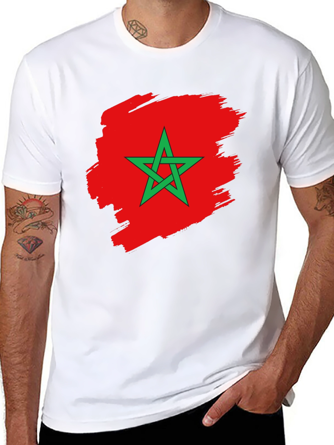 Morocco Flag T-Shirt - Black Cotton Tee
