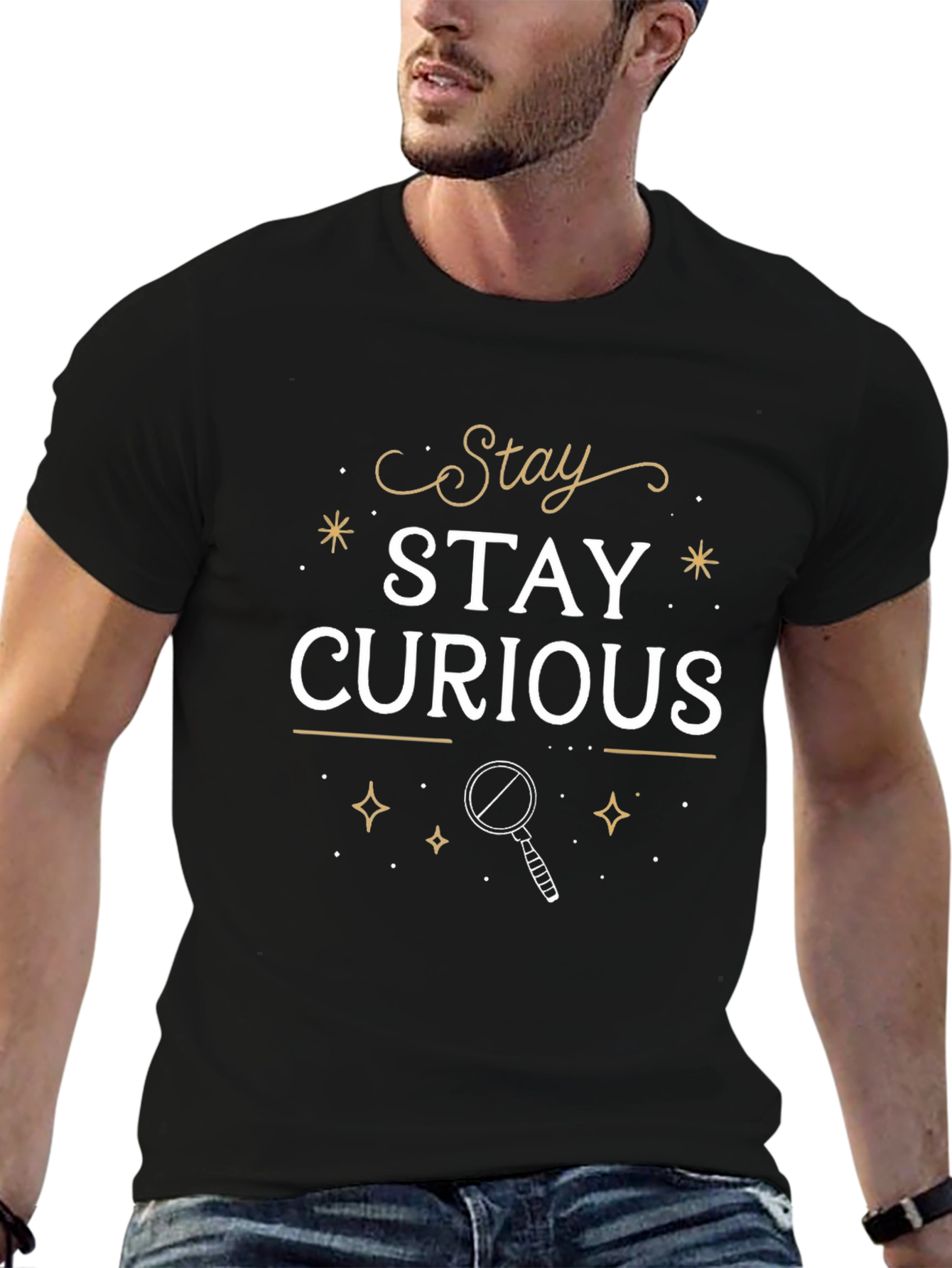 Stay Curious Black Graphic T-Shirt