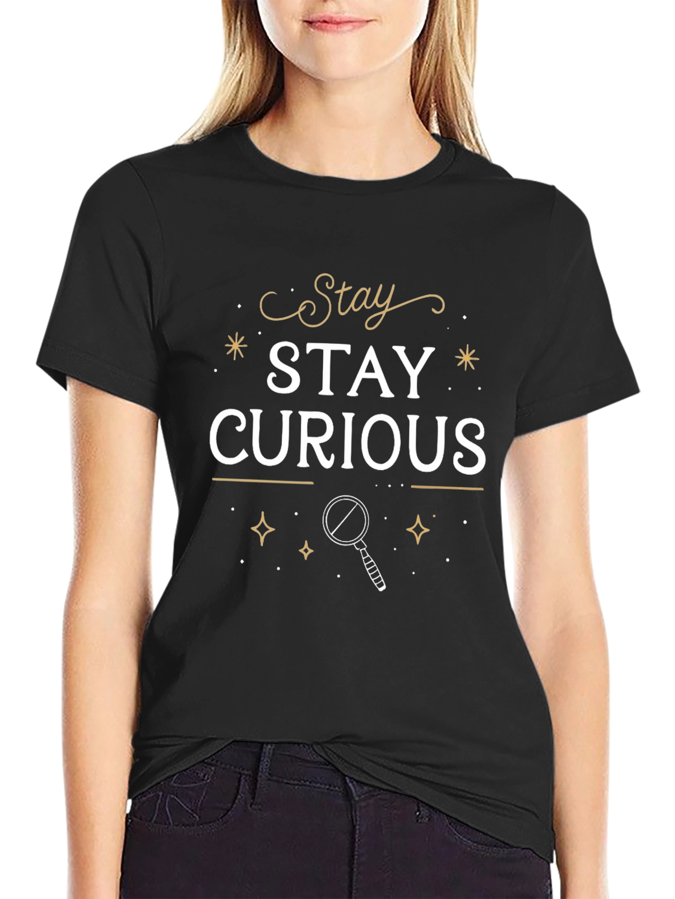 Stay Curious Black Graphic T-Shirt